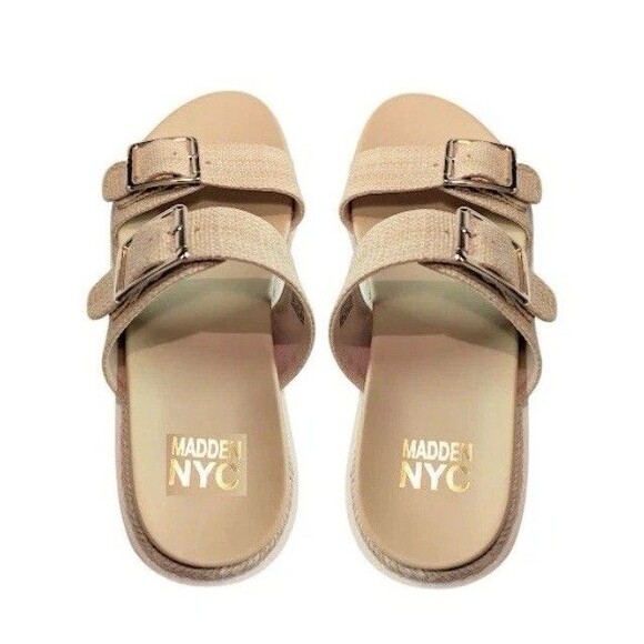 NWT Madden NYC WMNs Raffia Cushion Contour Footbed Two Strap Sandals Size 11 - Picture 1 of 7